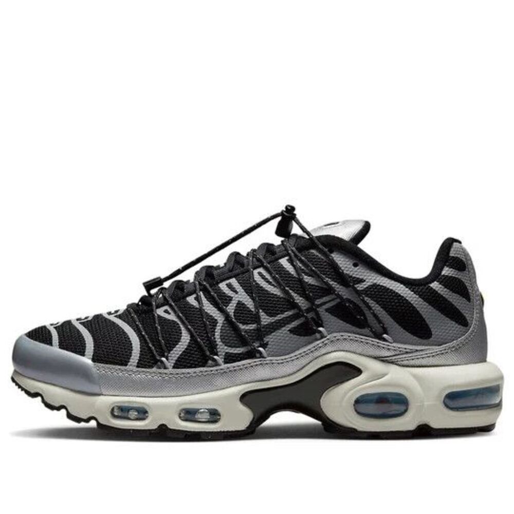 Size 8 Nike Air Max Plus Lace Toggle Black Metallic Silver Womens FD0799-001
